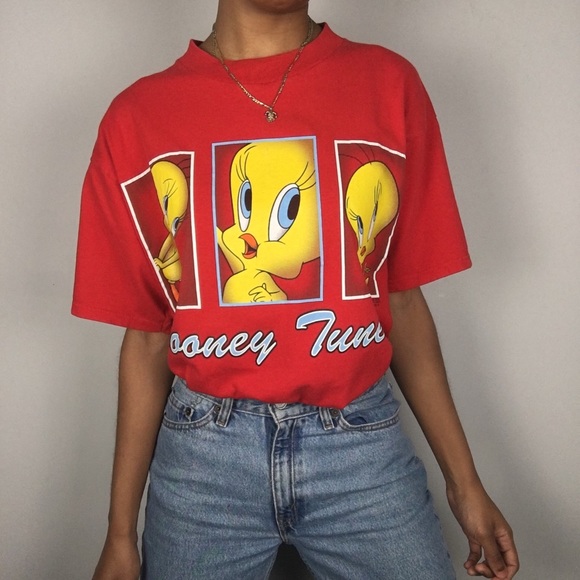 Vintage Looney Tunes Tweety Bird Graphic T-Shirt Red Cartoon 90s Warner Bros. - Picture 15 of 15